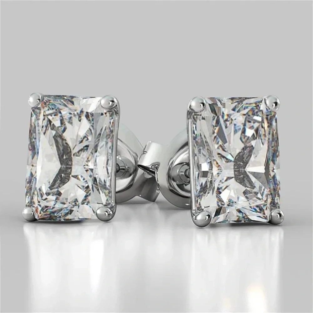 3.79Ct GUMBO Emerald Cut Square Rectangular Simulated Diamond Earrings STuds
